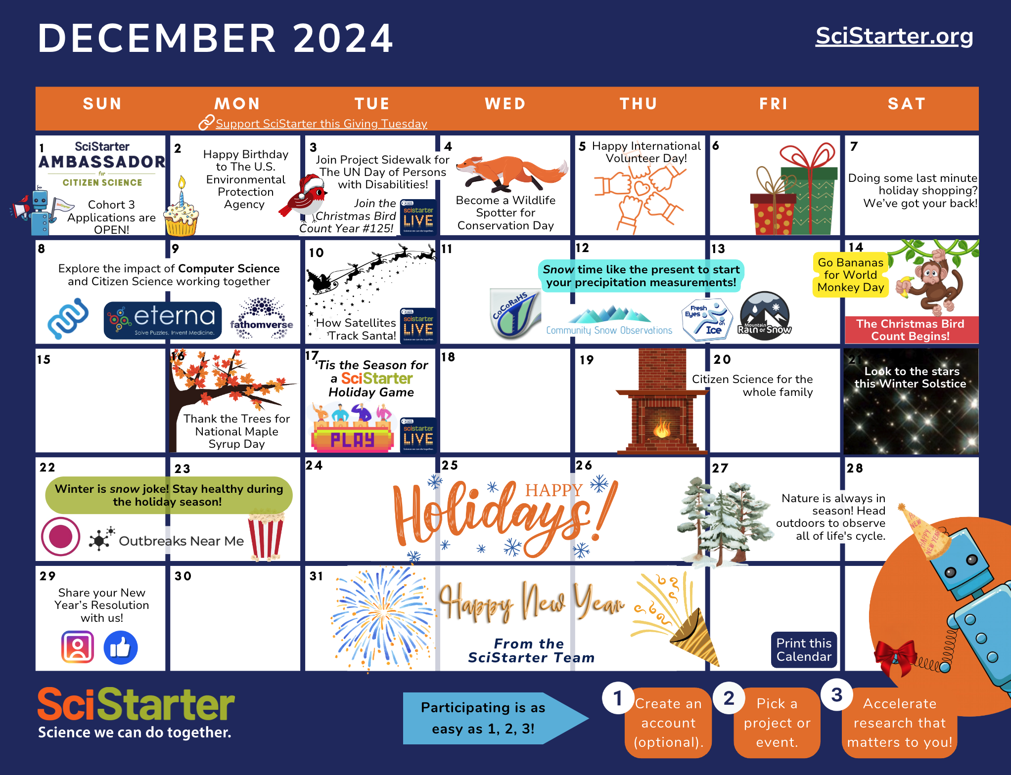 SciStarter December 2024 Calendar